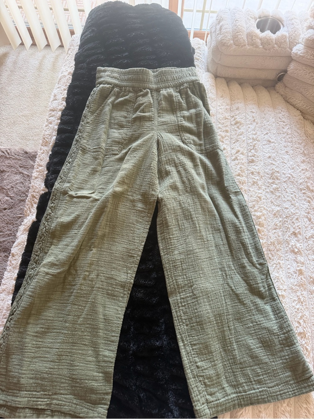 Aerie Olive Green Wide Leg Linen Pant S